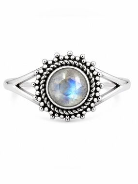 Faceted Moonstone Sun Ring (S925)
